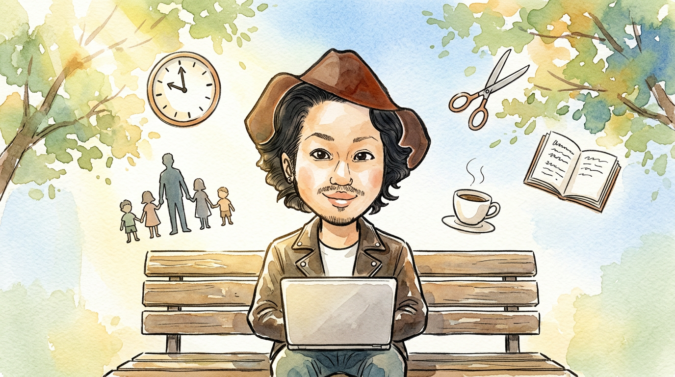 アイキャッチ：公園のベンチでリラックスしながらAIと向き合うTAKU