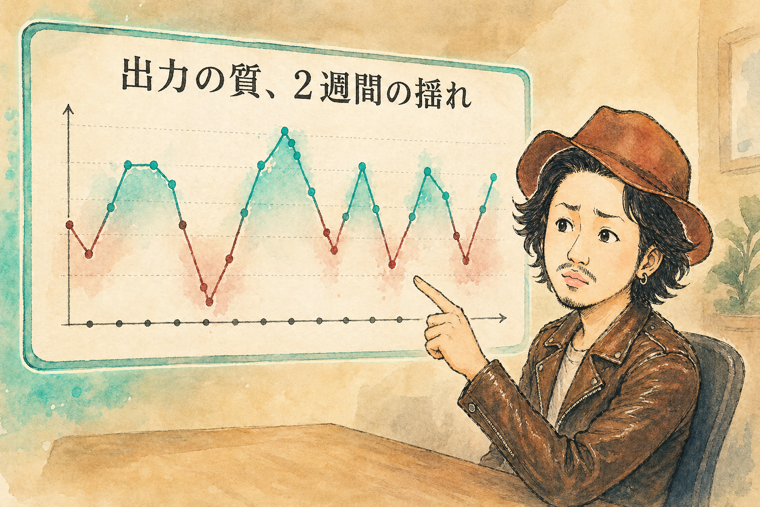 ここ2週間、明らかにClaudeの出力が揺れていた — 主観的な品質変動のイメージ