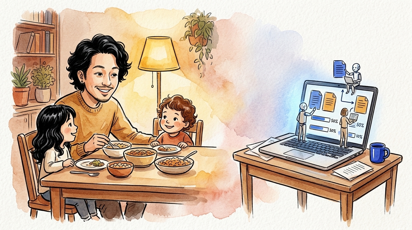 家族との時間を守りながら仕事が回る様子